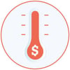Red funding thermometer icon