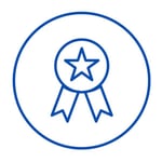 brand and reputation icon dark blue circle icon with a ribbon in the center