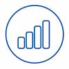 dark blue circle icon with chart operational efficiency icon