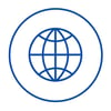 dark blue circle icon with globe inclusion and access global icon