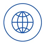 dark blue circle icon with globe inclusion and access global icon