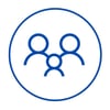 dark blue circle icon of two parents and a child together