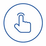 cursor or finger clicking on something icon dark blue circle icon with a cursor clicking in the middle