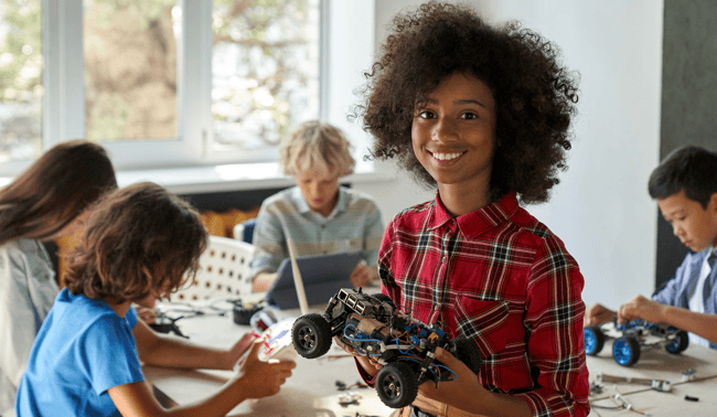 student in robotics lab at school