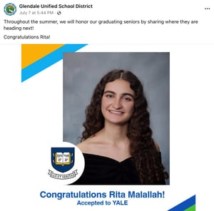 glendale unified sharing on their facebook a graduate headed to yale