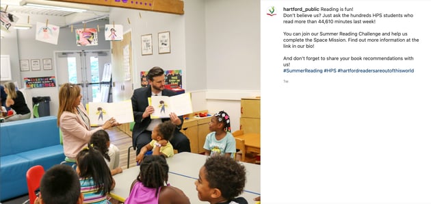 hartford public schools social media image of children being read to