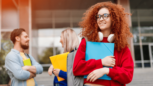 high school student in red sweater