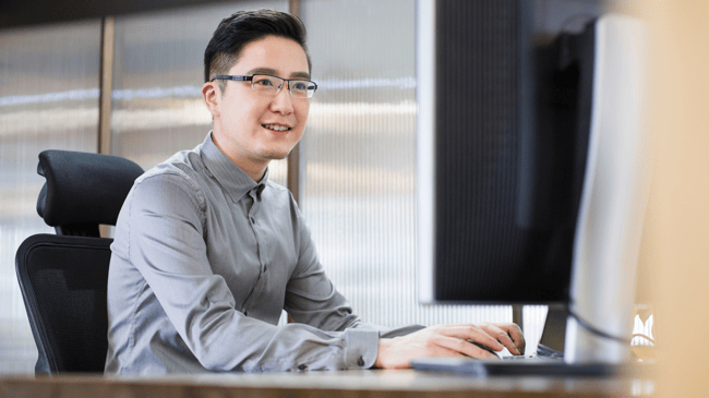 office business man working on school computer