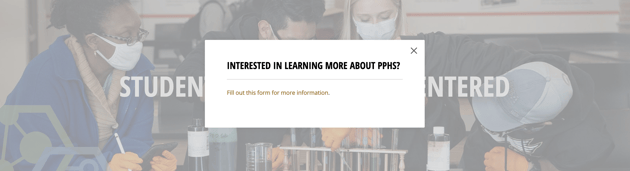 purdue polytechnic high school website with a popup