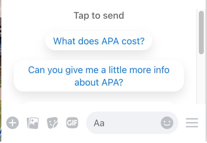 screenshot of a school facebook bot messenger