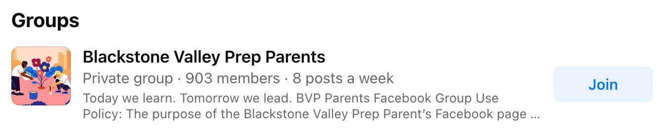 school social media facebook group for blackstone valley prep charter