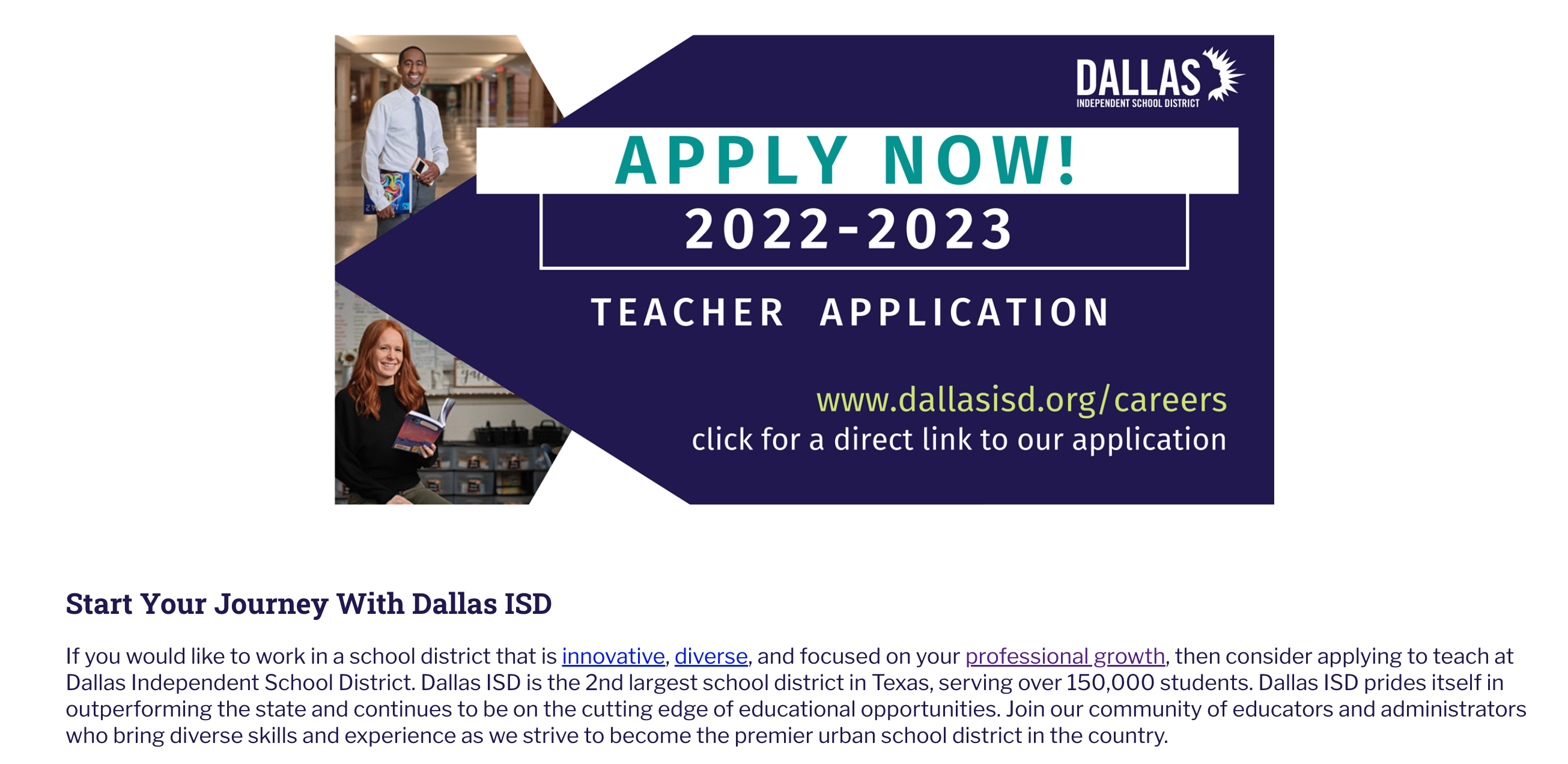 dallas isd careers page screenshot